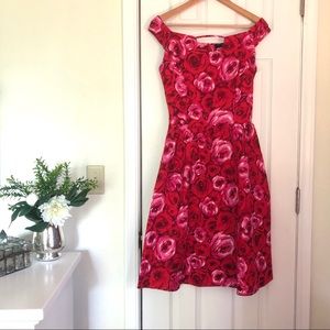 Retro red and pink floral dress